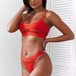 Lounge Underwear BH Ohne Bügel Sets Mesh Bra (Set) - Red