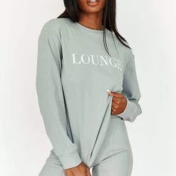 Lounge Underwear Soft Chic Ribbed Long Sleeve Top - Sage Tops Und Hoodys