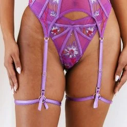 Lounge Underwear Victoria Intimates Thong & Suspender Belt (Set) - Purple Lace