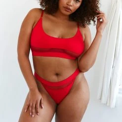 Lounge Underwear BH Ohne Bügel Sets Mesh Bra (Set) - Red