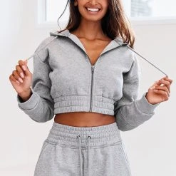Cheap Lounge Underwear Store 37 Lounge Underwear Zip Up Scrunchie Hoodie - Grey Tops Und Hoodys