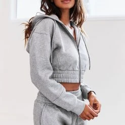 Lounge Underwear Zip Up Scrunchie Hoodie - Grey Tops Und Hoodys