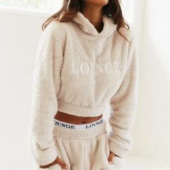 Lounge Underwear Teddy Cropped Hoodie - Oatmeal Cream Tops Und Hoodys 10 Lounge Underwear Teddy Cropped Hoodie - Oatmeal Cream Tops Und Hoodys