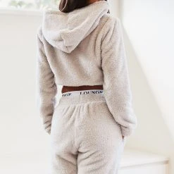 Lounge Underwear Teddy Cropped Hoodie - Frosted Grey Tops Und Hoodys