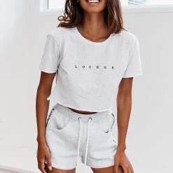 Lounge Underwear Cropped T-Shirt - Ash White Tops Und Hoodys