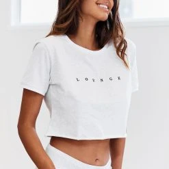 Lounge Underwear Cropped T-Shirt - Ash White Tops Und Hoodys 10 Lounge Underwear Cropped T-Shirt - Ash White Tops Und Hoodys