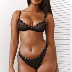 Lounge Underwear Mesh Balcony Bra (Set) - Black Bügel-BH Sets