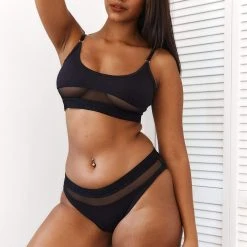 Lounge Underwear Mesh Bra (Set) - Black