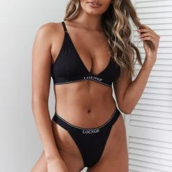 Lounge Underwear Bamboo Minimal Triangle Bra (Set) - Black BH Ohne Bügel Sets