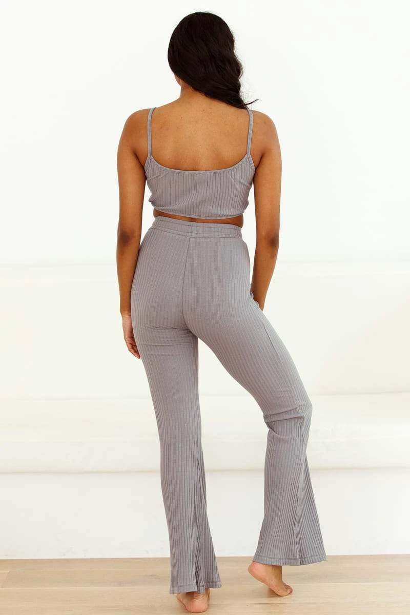 Lounge Underwear Outlet Ribbed Crop Top (Set) - Charcoal 6 Lounge Underwear Outlet Ribbed Crop Top (Set) - Charcoal