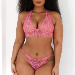 Lounge Underwear Lace Triangle Bra (Set) - Hot Pink 48 Lounge Underwear Lace Triangle Bra (Set) - Hot Pink