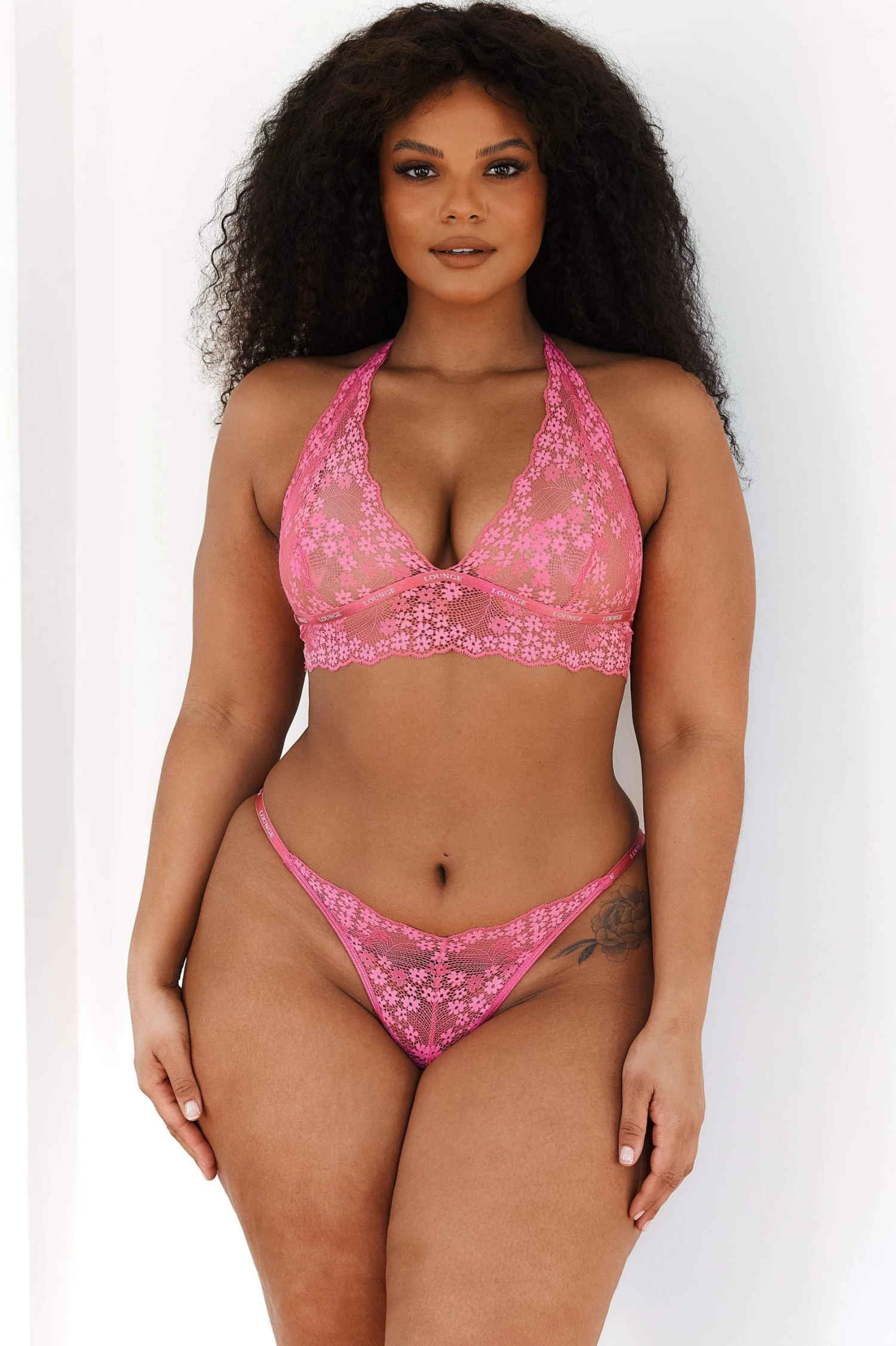 Lounge Underwear Lace Triangle Bra (Set) - Hot Pink 25 Lounge Underwear Lace Triangle Bra (Set) - Hot Pink