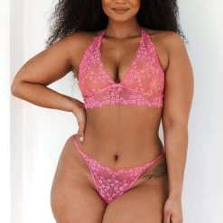 Lounge Underwear Lace Triangle Bra (Set) - Hot Pink 30 Lounge Underwear Lace Triangle Bra (Set) - Hot Pink