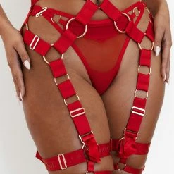 Lounge Underwear Storm Intimates Thong & Suspender Belt (Set) - Red Alle Einkaufen