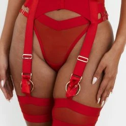 Lounge Underwear Venus Intimates Thong & Suspender Belt (Set) - Red
