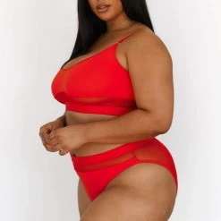Lounge Underwear BH Ohne Bügel Sets Mesh Bra (Set) - Red