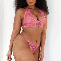 Lounge Underwear Lace Triangle Bra (Set) - Hot Pink 31 Lounge Underwear Lace Triangle Bra (Set) - Hot Pink