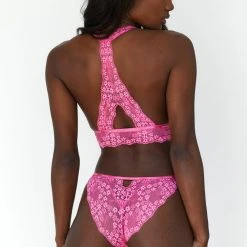 Lounge Underwear Lace Triangle Bra (Set) - Hot Pink 43 Lounge Underwear Lace Triangle Bra (Set) - Hot Pink
