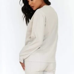 Lounge Underwear Soft Chic Ribbed Long Sleeve Top - Oatmeal Tops Und Hoodys