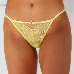 Lounge Underwear Peephole Lace Strappy Cheeky Briefs - Lemon
