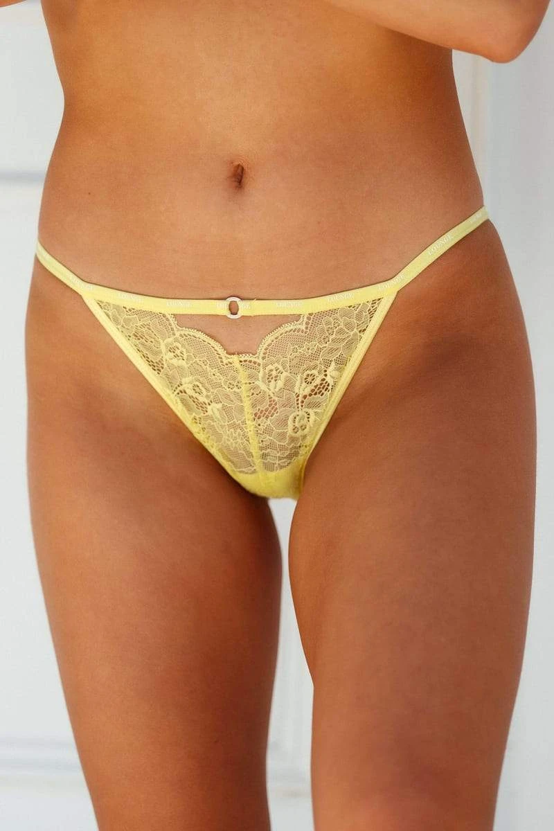 Lounge Underwear Peephole Lace Strappy Cheeky Briefs - Lemon 3 Lounge Underwear Peephole Lace Strappy Cheeky Briefs - Lemon