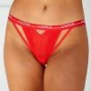 Lounge Underwear String Und Slip V Detail Lace Cheeky Briefs - Red