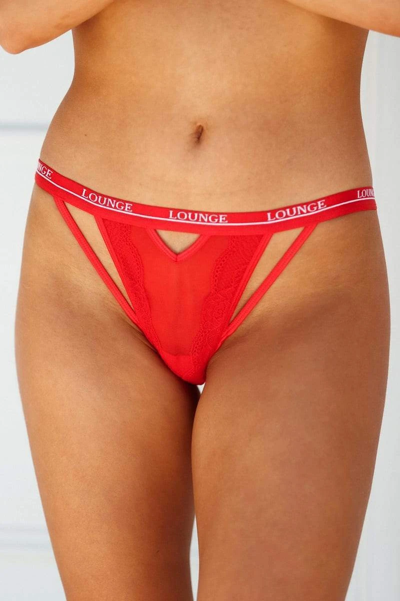 Lounge Underwear String Und Slip V Detail Lace Cheeky Briefs - Red 3 Lounge Underwear String Und Slip V Detail Lace Cheeky Briefs - Red