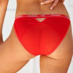 Lounge Underwear String Und Slip V Detail Lace Cheeky Briefs - Red