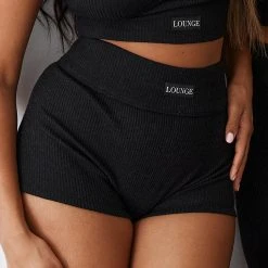 Lounge Underwear Ribbed High Waisted Shorts - Black