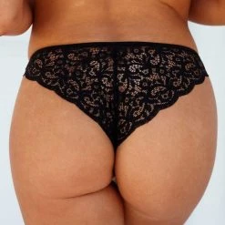Lounge Underwear String Und Slip Floral Lace Cheeky Briefs - Black