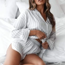 Lounge Underwear Schlaf Pinstripe Pyjama Shirt (Set) - Frost 15 Lounge Underwear Schlaf Pinstripe Pyjama Shirt (Set) - Frost