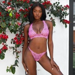 Lounge Underwear Lace Triangle Bra (Set) - Hot Pink 49 Lounge Underwear Lace Triangle Bra (Set) - Hot Pink