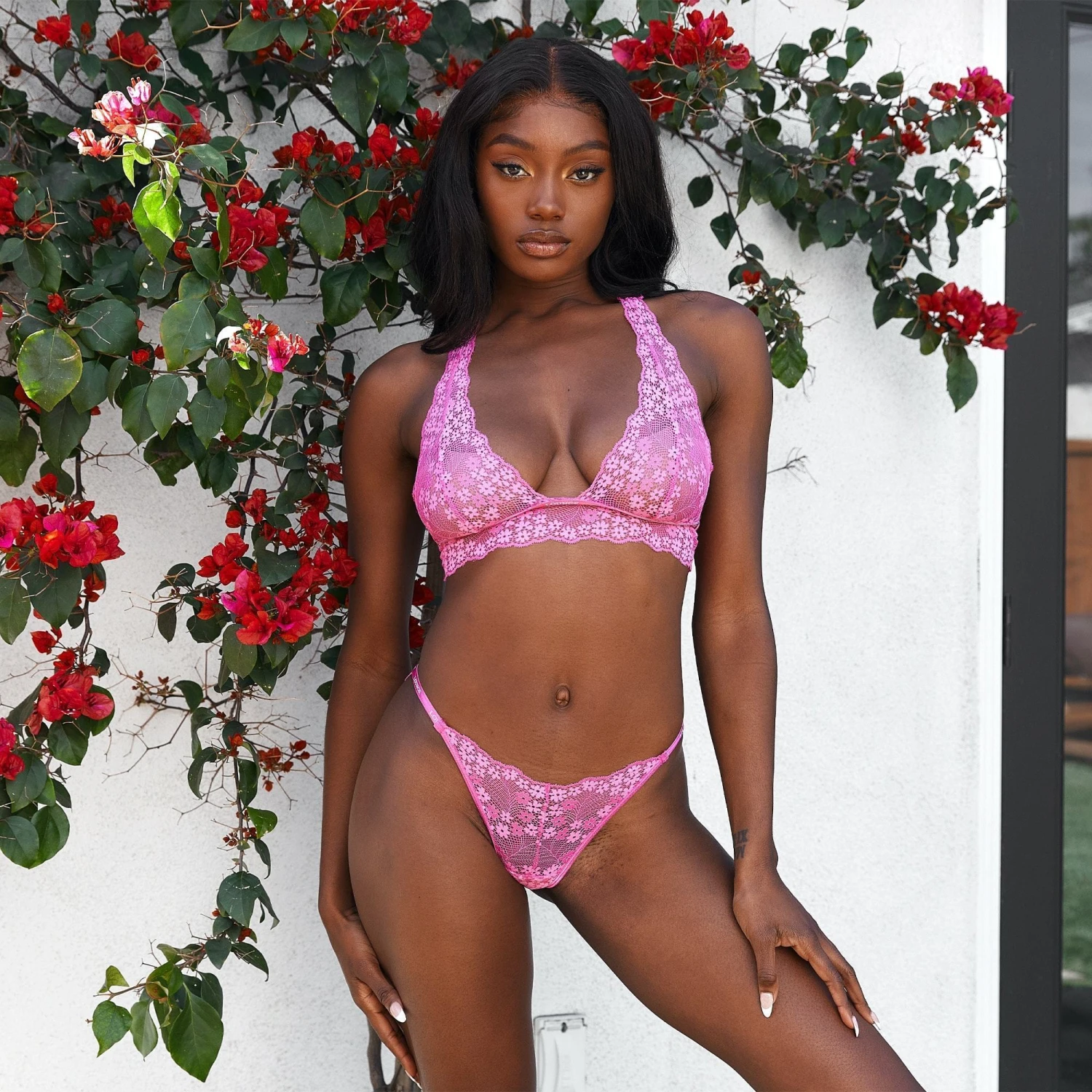 Lounge Underwear Lace Triangle Bra (Set) - Hot Pink 26 Lounge Underwear Lace Triangle Bra (Set) - Hot Pink