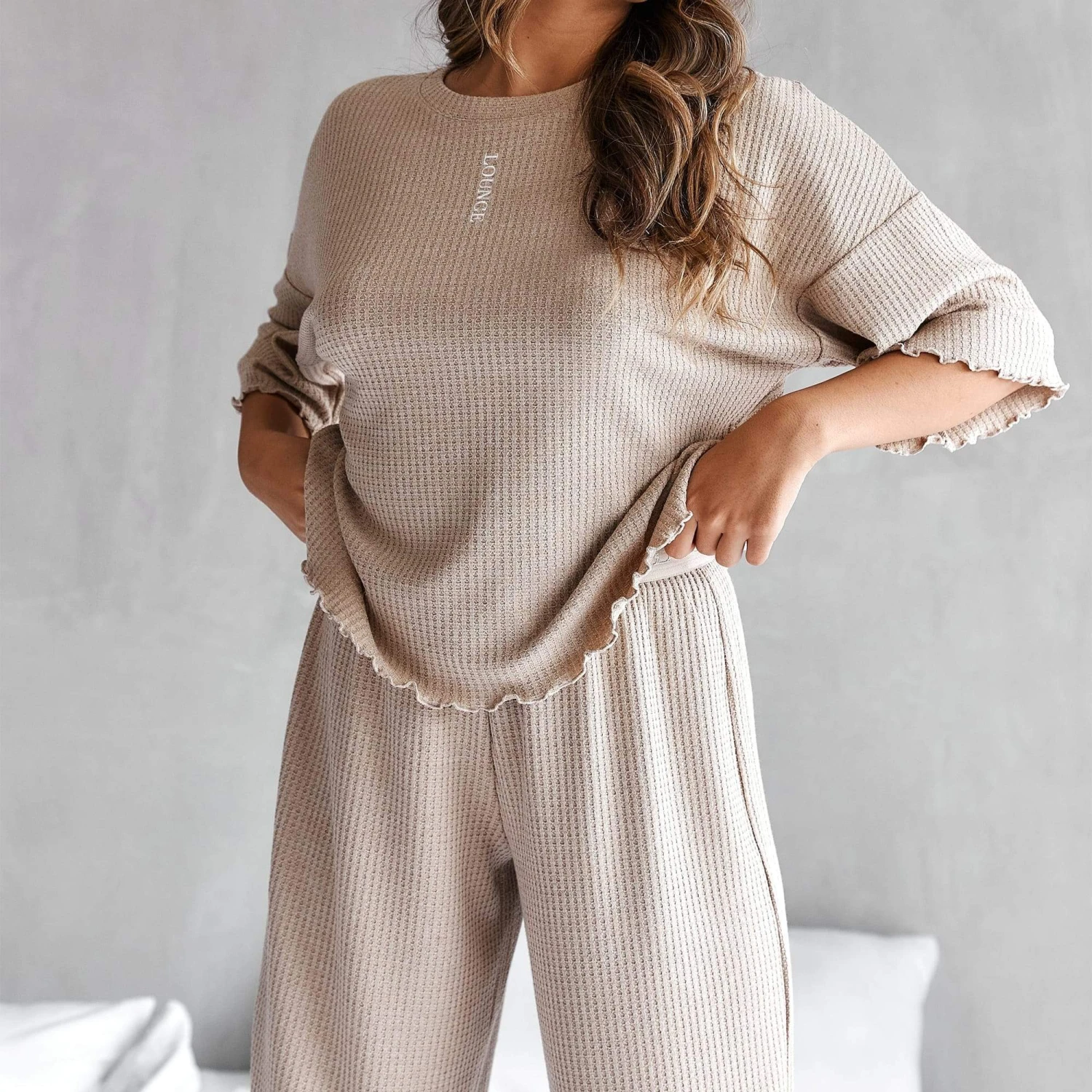 Lounge Underwear Soft Waffle Pyjama Trousers - Mink Schlaf 7 Lounge Underwear Soft Waffle Pyjama Trousers - Mink Schlaf