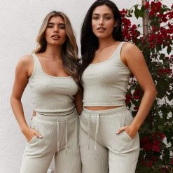 Lounge Underwear Luxury Ribbed Top (Set) - Olive