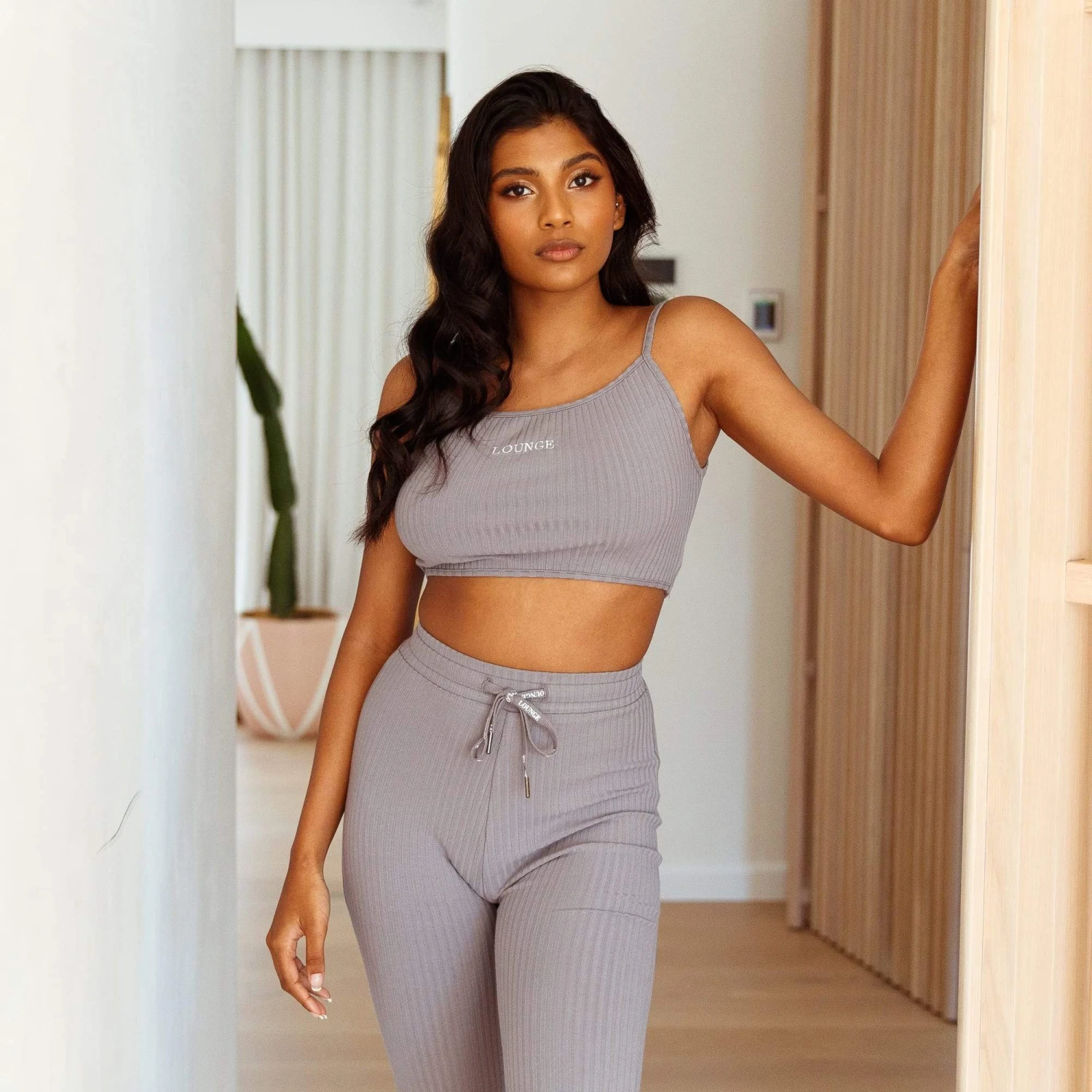 Lounge Underwear Outlet Ribbed Crop Top (Set) - Charcoal 8 Lounge Underwear Outlet Ribbed Crop Top (Set) - Charcoal